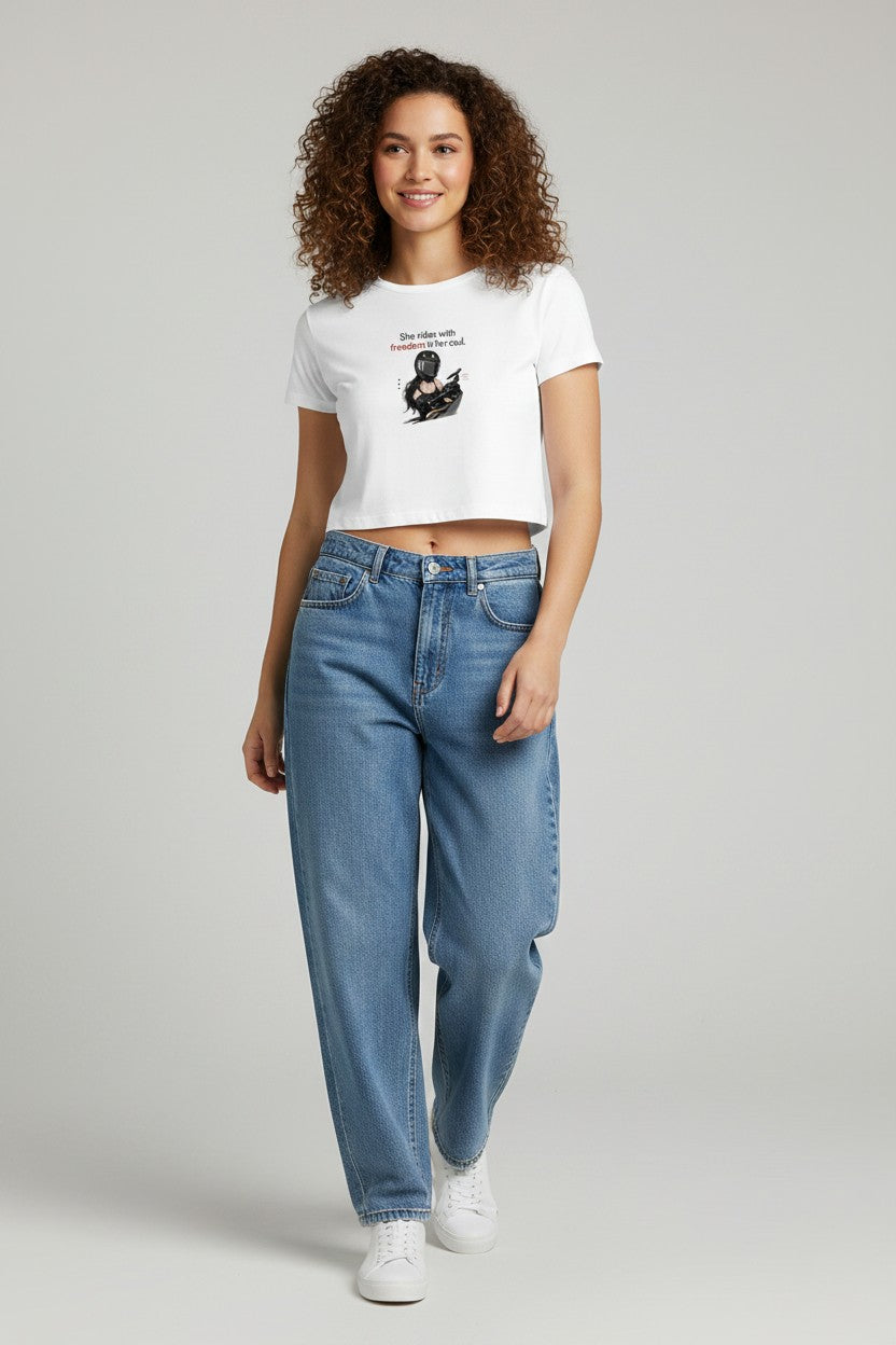 She Rides With Freedom In Her Soul | Biker Girl Graphic Crop Tee